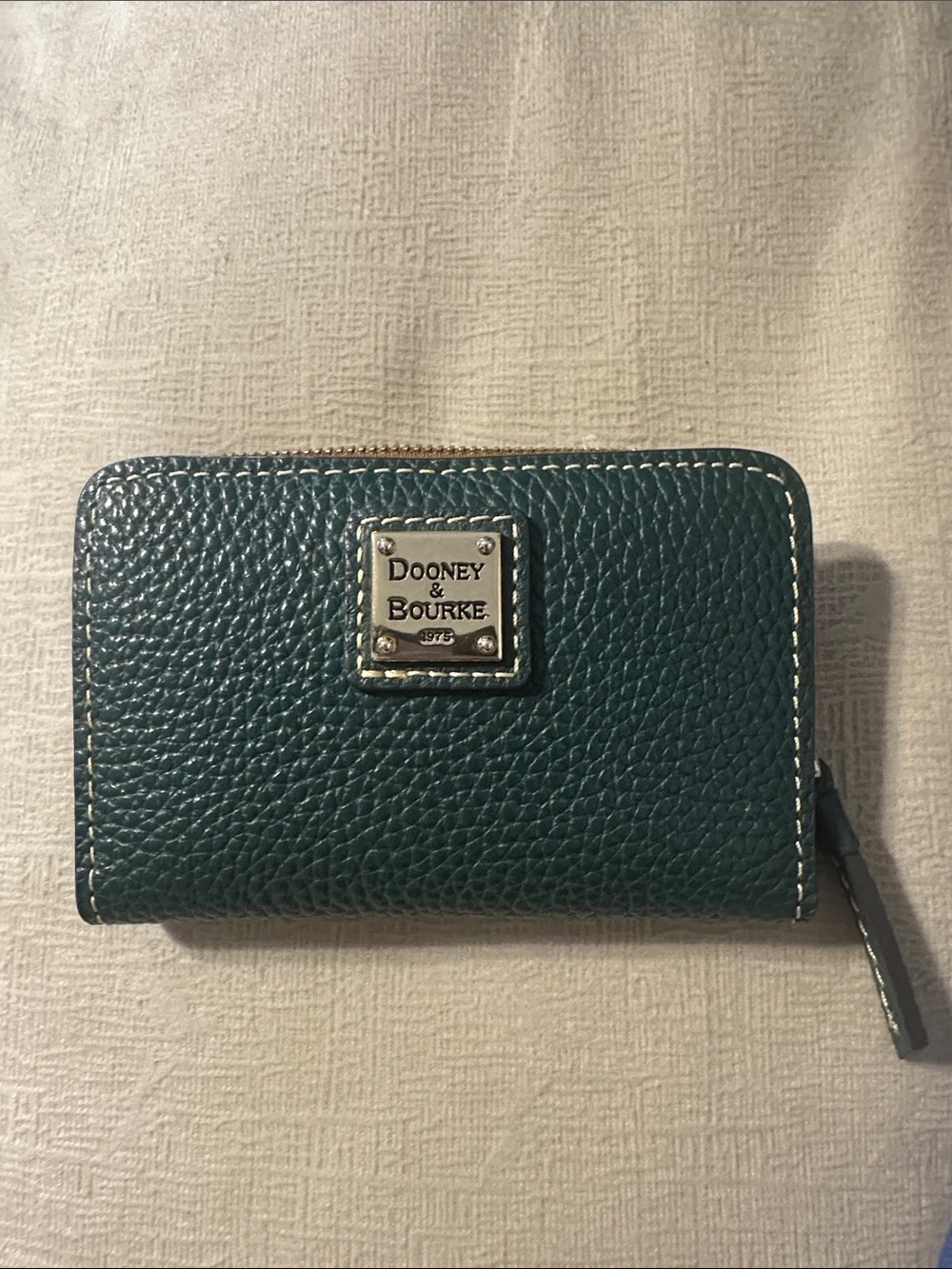 Dooney & Bourke Teal Pebbled Leather Zip Card Holder